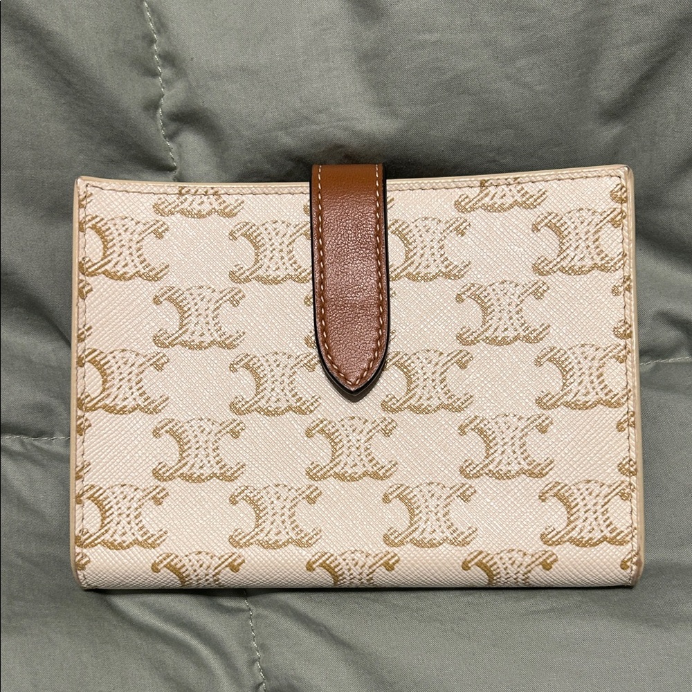Celine Brown and Cream Logo Wallet